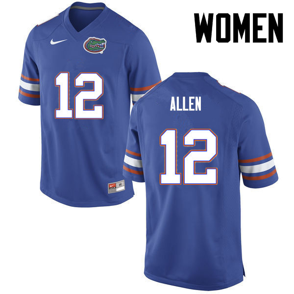 Women Florida Gators #12 Jake Allen College Football Jerseys-Blue